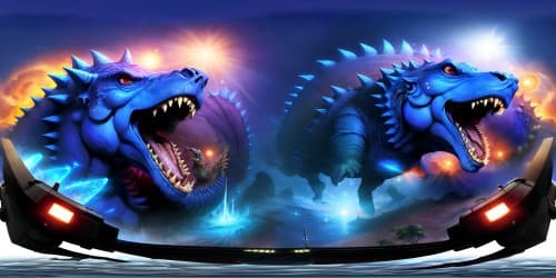 sandy-color Godzilla with blue luminous thorn on its back