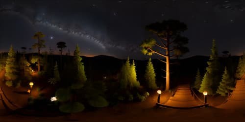 very dark night sky in the forest with light bugs