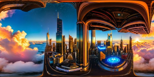 A breathtaking cinematic panorama revealing a futuristic metropolis ablaze with neon lights, towering holographic billboards, bustling flying cars, intricate cybernetic architecture, vast digital screens reflecting off pristine glass skyscrapers, all under a starlit cyberpunk skyline, creating a flawless ultra high-definition spectacle.