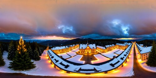 A picture-perfect winter wonderland aglow with sparkling icicle lights, snow-kissed rooftops, majestic evergreen trees, and quaint cobblestone streets under a flawless midnight sky, all flawlessly captured in ultra high resolution to showcase the festive magic in exquisite detail.