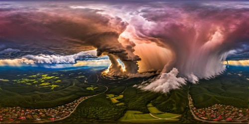 An awe-inspiring scene of a massive swirling twister amidst torrential rain, electrified by vivid lightning strikes, intricate detail, and breathtakingly high resolution clarity.