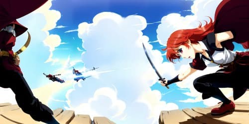 red hair boy fighting with a katana