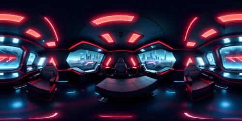 A futuristic room in a spaceship with floor to ceiling windows overlooking a new star exploding, red and blue ambient lighting, dark theme, space, ultra detailed, award winning design, high contrast, wrap around couch, fancy glowing pool table