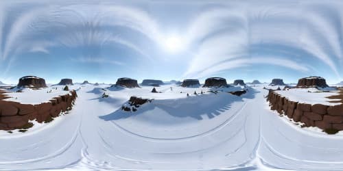 Masterpiece quality VR360, ultra high-res, blizzard-engulfed VR360 barren plains, frozen wastelands, heaped snowdrifts, frost-ridden icy flats. Digital painting style.