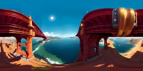 Spiderman(character) flying on the Golden Gate bridge