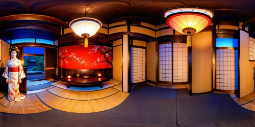 a traditional japanese geisha room at night with a sexy topless geisha