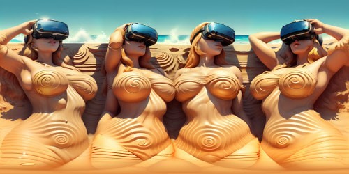 Ultra-high-res VR360 beach panorama, iridescent, crystal-clear waters, pristine white sands stretching limitlessly. Rainbow-tinted seashells strewn whimsically, towering, lush palm trees. Fantasy-style, shimmering hints of magic, masterpiece-level detailing for a breathtaking VR360 beach background.