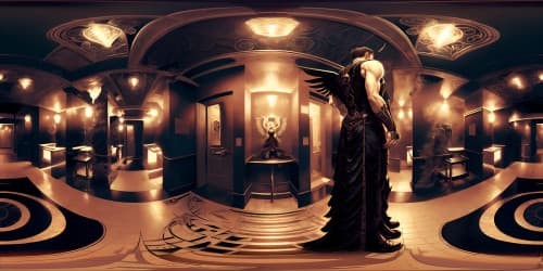 A MAN with black wings kneel dwon in a hospital dark hall way