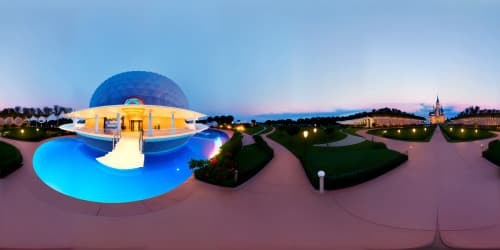 disney epcot center pavilion at dusk pink sky