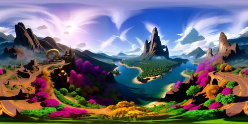 Masterpiece dragon world, ultra-high resolution. Scaled beasts in VR360 sky, diamond-like scales shimmering, color spectrum flames. Mystic lands afar, spiked mountain peaks, molten lava veins, dreamlike waterfall mist. Archetypal dragon lore meets new age digital painting in this VR360 panorama.