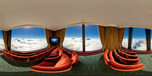 expansive, state-of-the-art cinema with flawless 8K projection, immersive Dolby Atmos sound, luxurious velvet seating, grandiose golden curtains, and exquisite architectural details, akin to a symphony of elegance and technology.