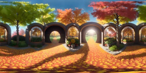 Masterpiece VR360 indoor panorama, comfort and warmth, expansive windows to surreal autumn park. Vivid fall colors in ultra-high resolution, soft sunlight infusing scene, surreal art style emphasis. Ultra-detailed VR360 view, leaf textures, autumnal palette richness.