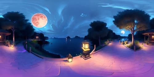 skyview island paradise blue water sandy beach lagoon night full moon lantern lights