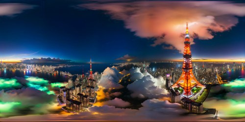 A flawless, sprawling view of Tokyo's iconic skyline at night, featuring Tokyo Tower gleaming amidst a sea of neon lights, reflecting in the tranquil waters, 8K resolution, a vibrant metropolis masterpiece.