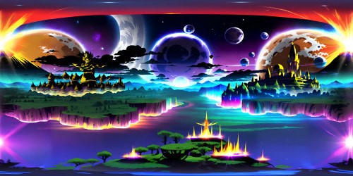 Dragon Ball universe, Goku and Vegeta's ethereal aura, Namek planet, VR360 view. Golden, glowing Super Saiyan transformations, radiant. Crystal clear skies, ultra-high resolution, Nimbus clouds in foreground. Anime art style, bright, contrast-rich colors, bold strokes. Dynamic, immersive VR360 Dragon Ball masterpiece.