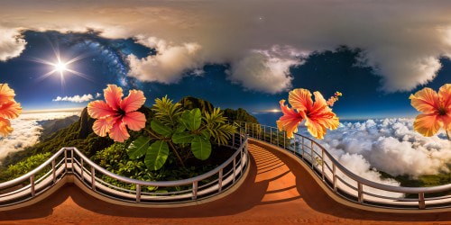 On the serene lunar landscape, a flawless crystal palace gleams under Earth's reflection, showcasing intricate lunar architecture and a Hawaiian hibiscus adorning the balcony, divine under the stars, fully detailed in ultra-high resolution.