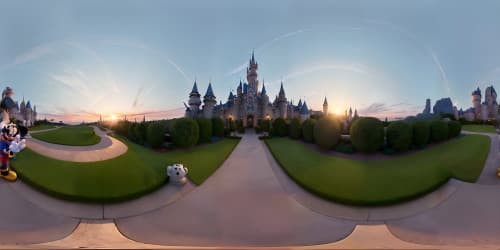 superman shaking hands with mickey mouse at sunset