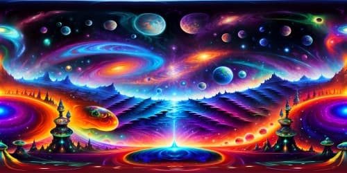 VR360 hyper-detailing, Alex Gray-inspired cosmic expanses. Pulsating star clusters, interstellar nebulas teeming with geometric finesse. Juxtaposition of vibrant colors, transcendent realism. Masterful linework, VR360 ultra-high resolution, radiant psychedelic hues. A transcendent visual masterpiece in ultra-high res.