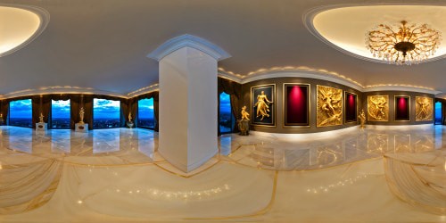 A flawless, ultra high-res view of a lavish, meticulously curated art gallery with timeless sculptures, abstract paintings, gleaming marble floors, opulent gold leaf details, and shimmering crystal chandeliers exuding grandeur and sophistication, a true masterpiece of sophistication and elegance.