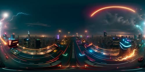 VR360 view, hyper-realistic digital painting style. Central figures: Grant Gustin as Flash, Garrick as Zoom in dynamic chase. Vast, electrifying speed trails, shimmering cityscape in background. Rapid motion blur, high contrast colors, deft detailing.