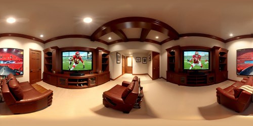 A warm and inviting family room with a family sitting and having a discussion while a football game is on the TV Hyper realistic and Latin family 