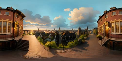 VR360, ultra HD, Dishonored inspired cityscape, twisted rooftops, grim brickwork, ornate detailing, sweeping fog, captivating twilight hues in VR360. Masterpiece quality, pronounced textures, exquisite detail fidelity.