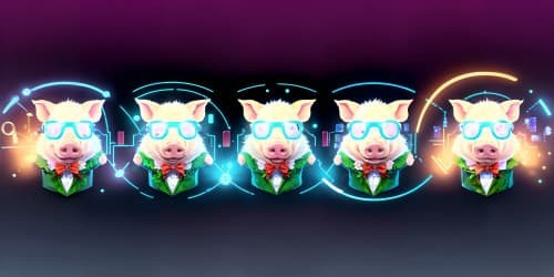 five pigs wearing derby hats and vr glasses eating ham sandwiches