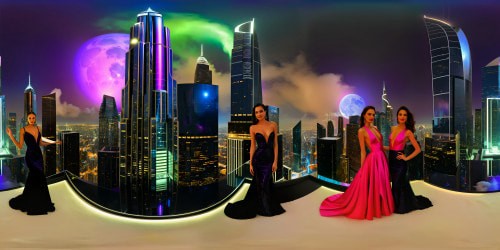 An extravagant lunar celebration under a velvet-black sky, a dazzling event on a moonlit surface bathed in a shimmering, ethereal glow, with futuristic skyscrapers in the backdrop, reflecting stunning neon lights, elevated to ultra-high-resolution perfection.