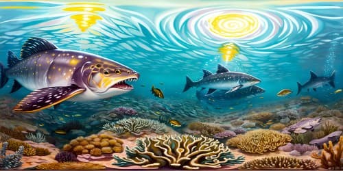 Sea otter undersea playing with salmon