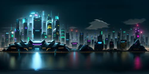 Masterpiece of futuristic cityscape, VR360 ultra-high resolution, gleaming structures, neon glows, digital canvas style.