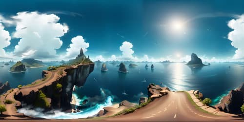 Island solitude, emerald skies, VR360 ultra high resolution, cloud formations, digital painting finesse, VR360 masterpiece quality