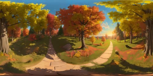 endless grass field autumn trees sunset on the horizon skyview