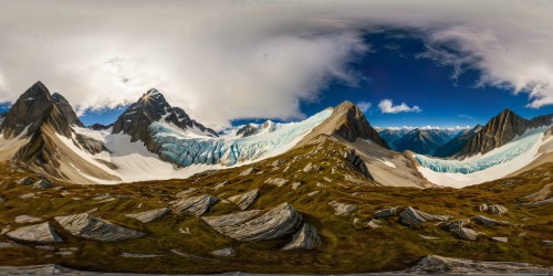 An extraordinary masterpiece capturing majestic snow-capped mountains under a flawless azure sky, ultra-high definition showcasing every intricate detail of rugged peaks, shimmering glaciers, and lush pine forests.