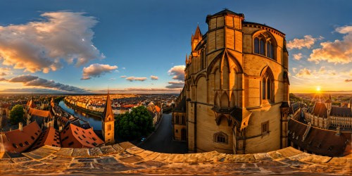 Majestic Ville de Metz at the zenith of golden hour, intricate medieval architecture with ornate details, cobblestone streets glowing in the warm sunset hues, flawless reflections in the Moselle River, ultra high-resolution capturing every minute detail of this picturesque historical cityscape.