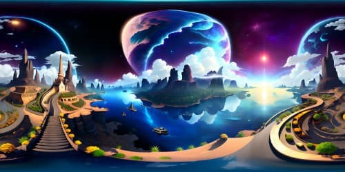 VR360 masterpiece, ultra high-res views, dazzling, radiant colors. Boundless, expansive sky, hypnotic richness, pixel-dense textures. Open, vastness, unique VR360 panorama, surreal art inspiration. Exceptional detailing, poetic color mix, dream-like ambiance, top-tier quality.