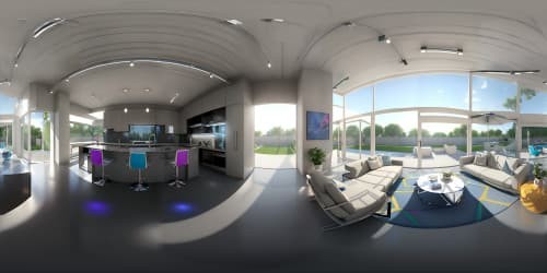 Ultra high-resolution VR360, glittering blue Corvette centerpiece, pristine garage, architectural marvel, muted concrete hues, graphite echoes, Pixar-style detailed view. Gleaming polished surfaces, VR360 close-ups, captivating chrome glow, sunbeam painting through loft windows.