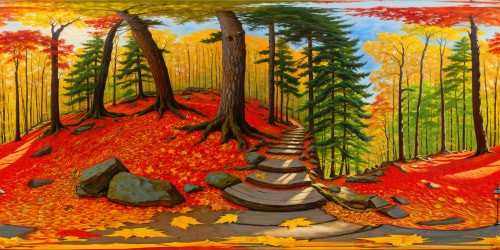 A breathtaking New England forest ablaze with fiery reds, oranges, and golds, carpet of fallen leaves, crisp autumn air, golden sunlight filtering through the canopy, flawless high-resolution detail capturing every vibrant hue in this autumn masterpiece.