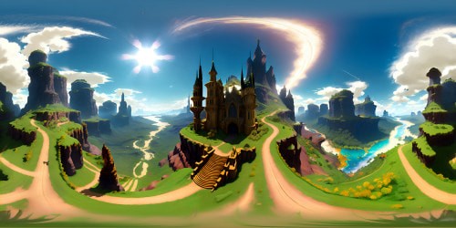 Baroque-inspired architecture, ornate gold detailing, VR360 cathedral ceiling, stained glass artistry, heavenly light beams. Rococo swirls, dramatic chiaroscuro shadows. VR360 panoramic views, intricate, breathtaking details, ultra-high res masterpiece.