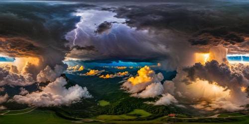 An awe-inspiring, perfect thunderstorm brewing under a pitch-black sky, electrified with jagged lightning bolts, billowing ominous clouds, heavy rainfall painting the landscape in shimmering sheets, ultra high resolution, a visual masterpiece.