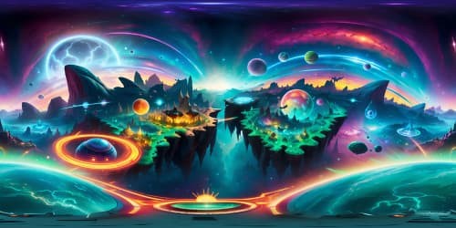 Masterpiece VR360, Rick and Morty-inspired, quantum realm portals, alien landscapes, celestial oddities in ultra-high resolution. Cartoonish pastel hues, physics-defying structures for VR360 spectacle. Vibrant colors, playful textures, unique, chaotic charm, signature zany aesthetic.