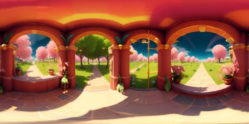 VR360 panoramic view, fantasy art style, ethereal princesses, translucent attire, two with golden tresses, one with azure gaze, sitting cross-legged, elevated arms, close view underarm, feline-esque crowns.