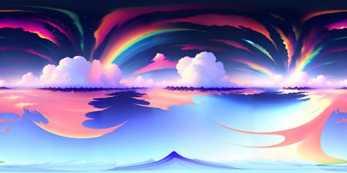 Masterpiece quality, ultra-high resolution VR360, celestial foam of iridescent clouds, surrounding panorama. Vibrant color spectrum, Pixar-style soft textures, sky foam spreading grandiose across the VR360 viewpoint.