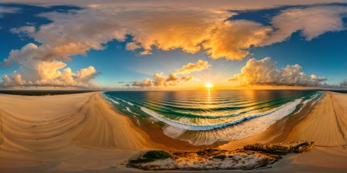 A flawless ultra high-resolution masterpiece of a mesmerizing brunette and blonde beach wave, elegantly cascading into the distance from a six-meter perspective, beautifully framing a serene figure at sunset on the beach, the tranquil sea and sandy shore bathed in the flawless golden glow of the setting sun, an unparalleled depiction of tranquil beauty and serenity captured in flawless detail.