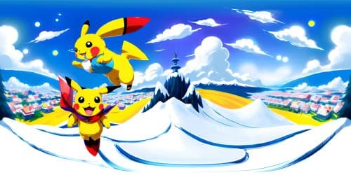 Pikachu pokemon character on a snowboard
