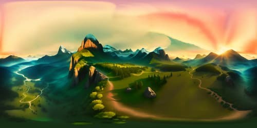 Masterpiece quality, ultra-high-res, open mountain panorama. Misty fog draping mountains, enhancing VR360 vista. Pebble-strewn foreground, limited. Details, surreal grandeur, VR360 immersion in open mountain majesty.