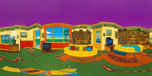 A stunning ultra-high-resolution portrayal of the iconic living room from "The Simpsons," brimming with intricate details, vibrant colors, flawless textures, and immersive atmosphere, a flawless masterpiece of animated artistry.
