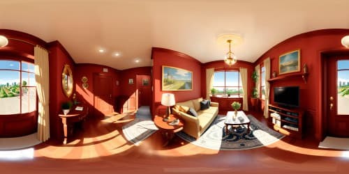 VR360 view: classic style portrayal, Seinfeld apartment, intricately detailed, ultra high-resolution textures, iconic interior objects, cozy ambiance. VR360 virtual reality: visual masterpiece, realistic digital painting style.