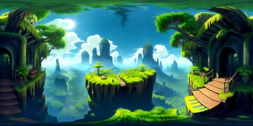 Quality masterpiece, towering dappled canopy in VR360, emerald and obsidian leaf swirls, fantasy art style. Haunting, serene dark forest, wildlife-free. VR360 panorama, ethereal shifting shadows over verdant foliage, ultra-high-resolution.