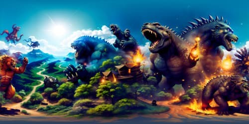 Godzilla and Kong seperately standing