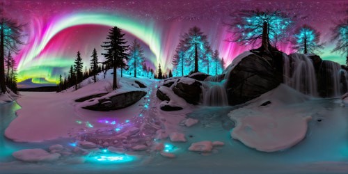 A fantastical dreamscape adorned with glowing crystal trees, cascading waterfalls, iridescent unicorns grazing in meadows, under a vibrant aurora borealis, all in breathtaking 16K resolution, embodying a magical and mystical realm of wonder.